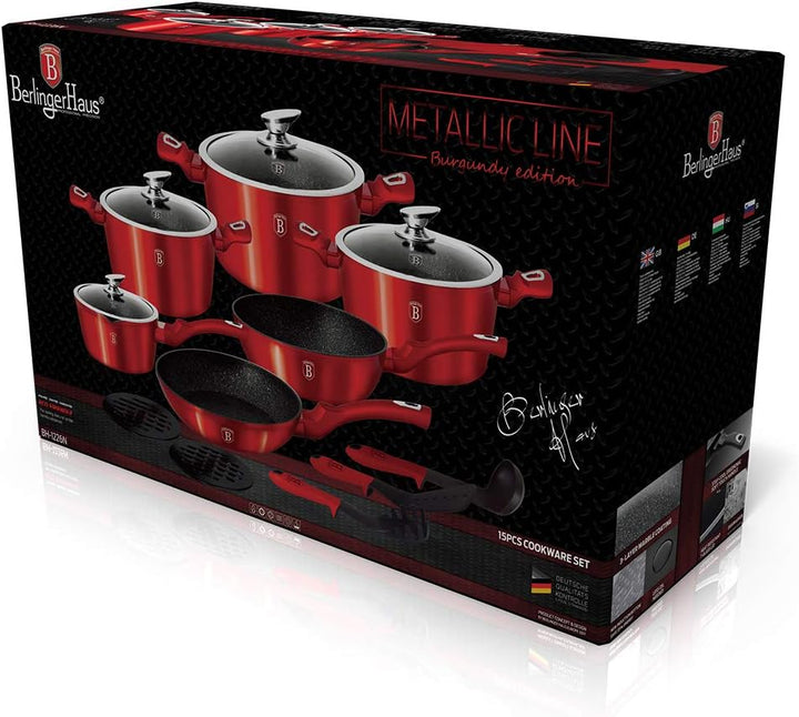 Berlinger Haus 15Pcs Metallisch Kochgeschirr Set - Weinrot, Weinrot