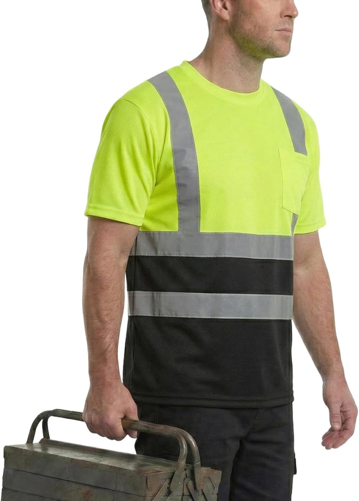 HYCOPROT Warnschutz T-Shirt Warnweste Reflektierend Warnweste Atmungsaktiv Leicht Kurzarmshirt Kurza