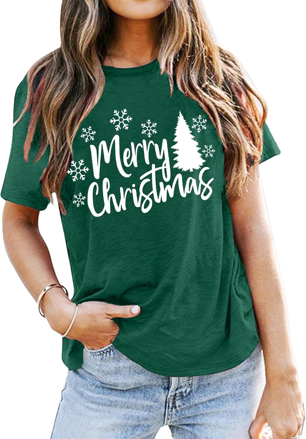 Weihnachtsbaum T-Shirt Für Damen Merry Christmas Bedruckte T-Shirts Kurzarm Holiday Tshirt Oberteile