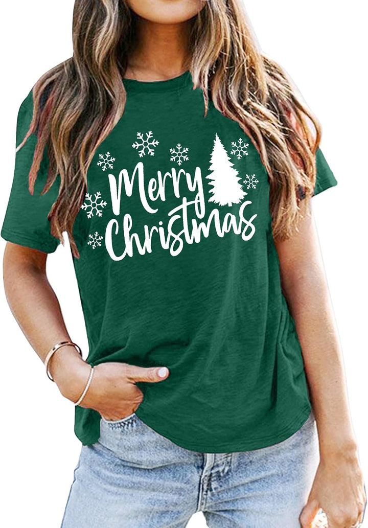 Weihnachtsbaum T-Shirt Für Damen Merry Christmas Bedruckte T-Shirts Kurzarm Holiday Tshirt Oberteile
