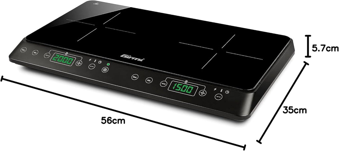 Girmi PI51 Doppel-Induktionsplatte, 3500 Watt, 15 A, Temperaturen von 60 bis 240 °C, Schwarz 3500W,