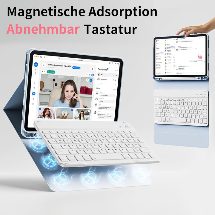 Hülle mit Tastatur für iPad A16 11. Generation 2025, für iPad 10. Generation 2022 10,9 Zoll, Bluetoo