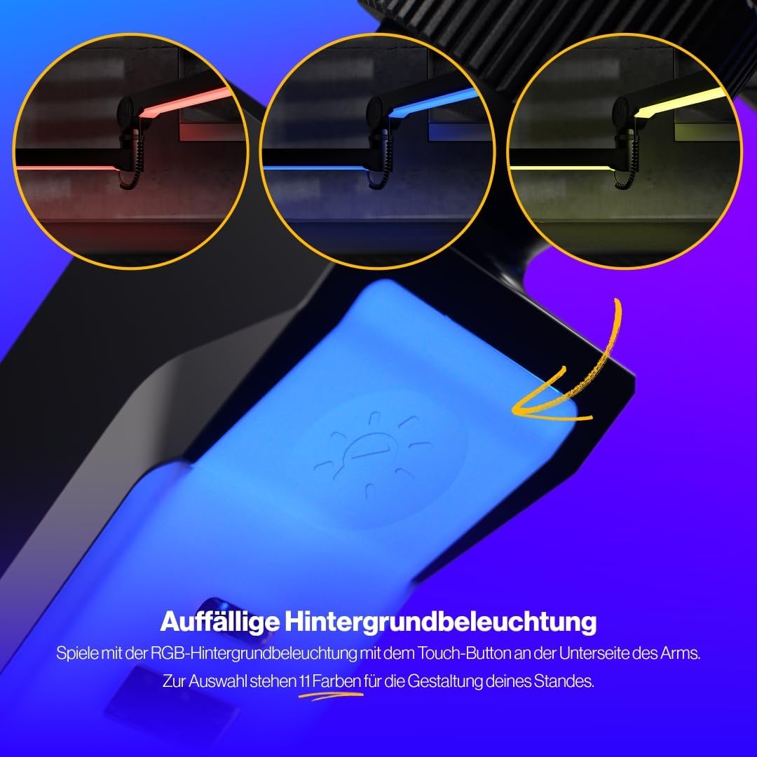 ENDORFY Broadcast Low Profile RGB Boom Arm, Premium Low Profile Mikrofon Smartfone und Lichtarm mit