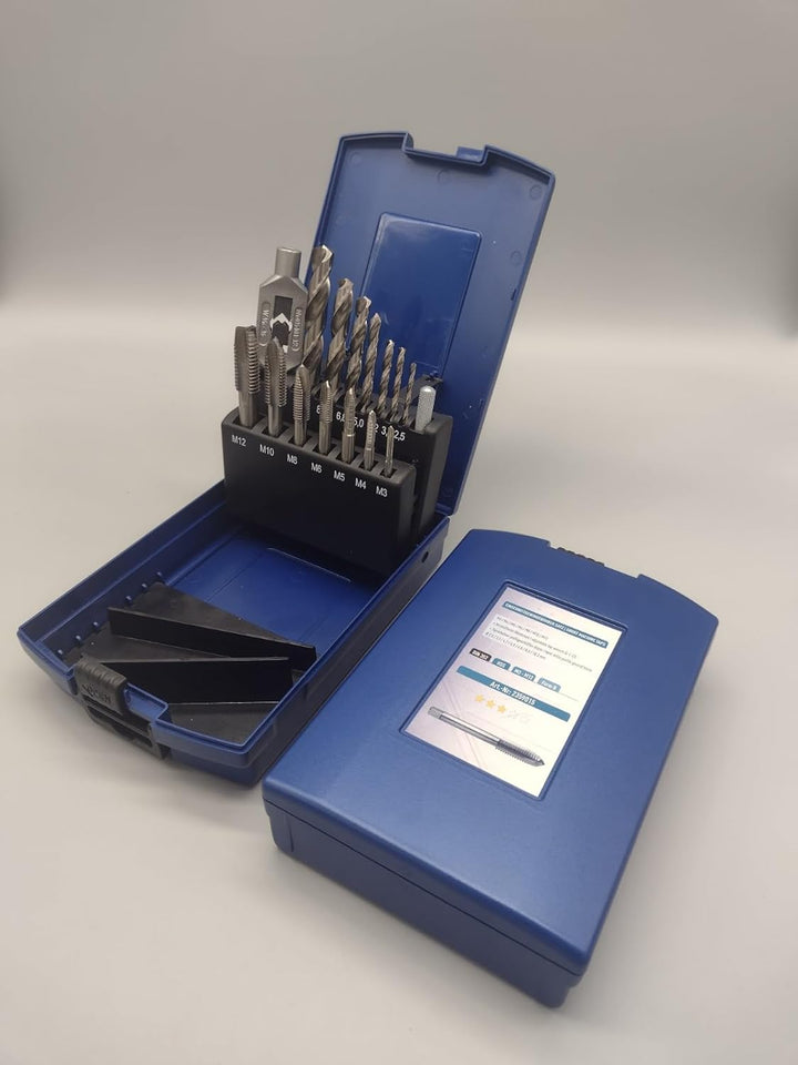 Gewindeschneider Set 15-tlg. | Gewindeschneider HSS M3 - M12 | inkl. Kernlochbohrer | Einschnitt Gew