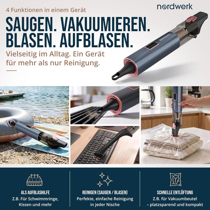 Akku Handstaubsauger Nordwind Flex für Haushalt &amp; Auto, kabellos | starker Mini Staubsauger mit Home