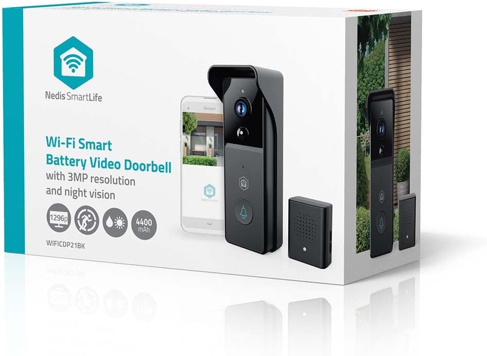 Nedis WIFICDP21BK – WLAN Video Türklingel – 3 MP 1296 p – 100° Weitwinkel – Infrarot Nachtsicht – Zw