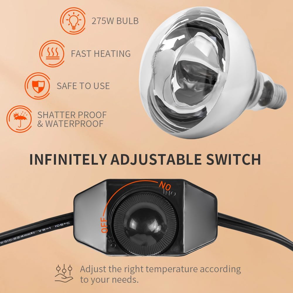 DUEBEL 275 W Wärmelampe für Lebensmittel, mit stufenlosem Dimmer, tragbares Brezelwärmer, Licht mit