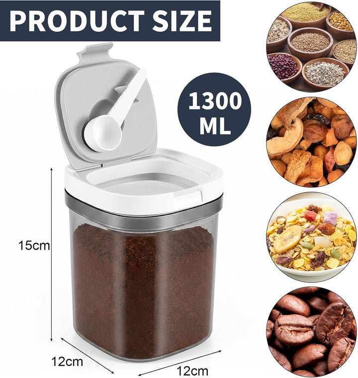 Kaffeedose Luftdicht, 1300ml Kaffeebohnen Behälter Kunststoff Lebensmittel Lagerung Container mit Lu