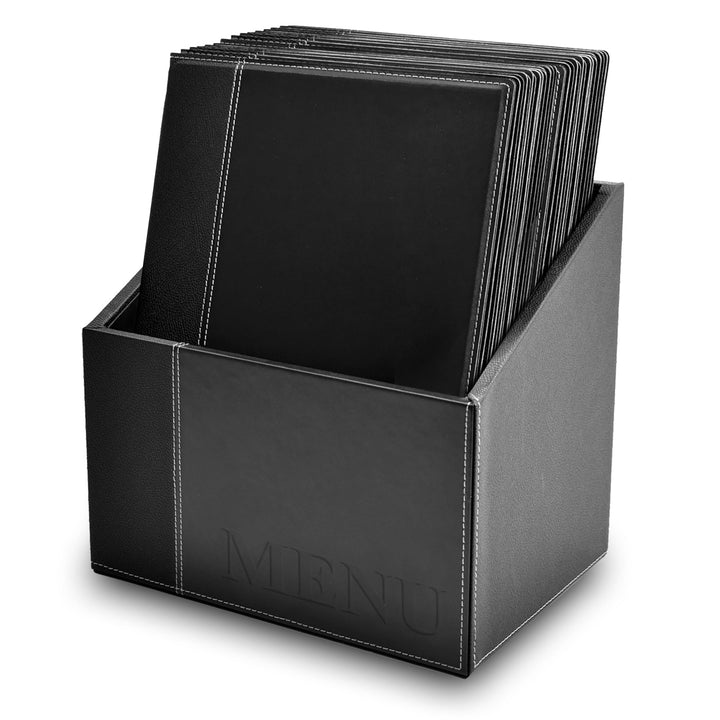Securit Trendy Range Menükartenbox mit 20 Karten im A4-Format, je 1 doppelseitiger Einleger, Schwarz