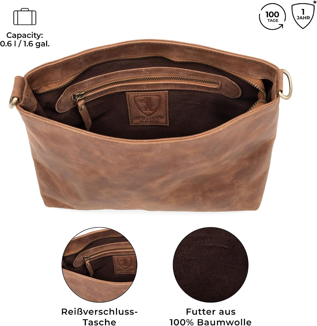 Berliner Bags Vintage Umhängetasche Marbella M, Grosse Schultertasche Crossbody Bag aus Leder, Handt