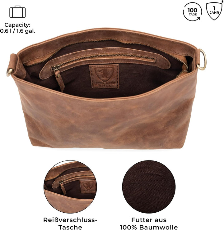 Berliner Bags Vintage Umhängetasche Marbella M, Grosse Schultertasche Crossbody Bag aus Leder, Handt