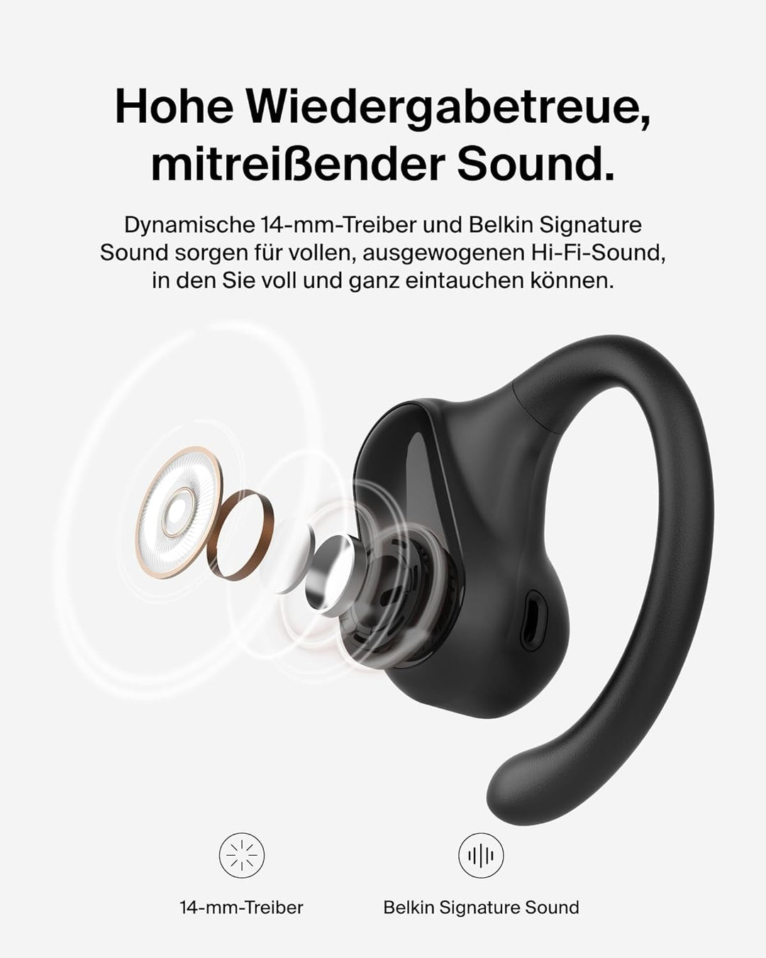 Belkin SoundForm ClearFit kabelloser Open-Ear Kopfhörer, Leichter, bequemer Sportkopfhörer, Kopfhöre