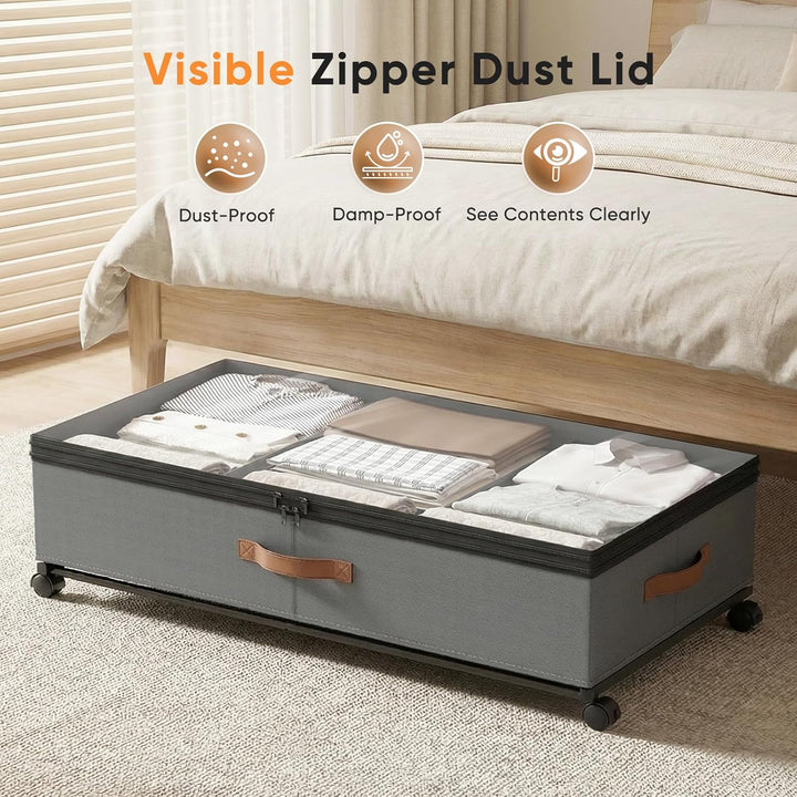2 Stück Unterbett Aufbewahrungsbox 72L, Unterbettkommode Bettkasten mit Rollen 360°Drehung& PVC deck