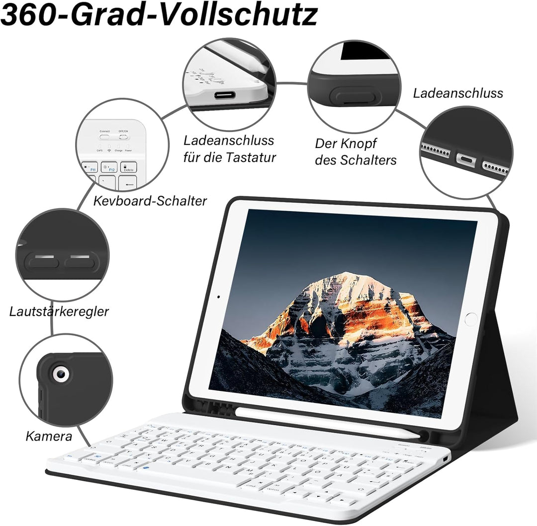 Tastatur Hülle für iPad 10.2 Zoll (9./8./7. Generation - 2021/2020/2019), Soft TPU Rückseite Gehäuse