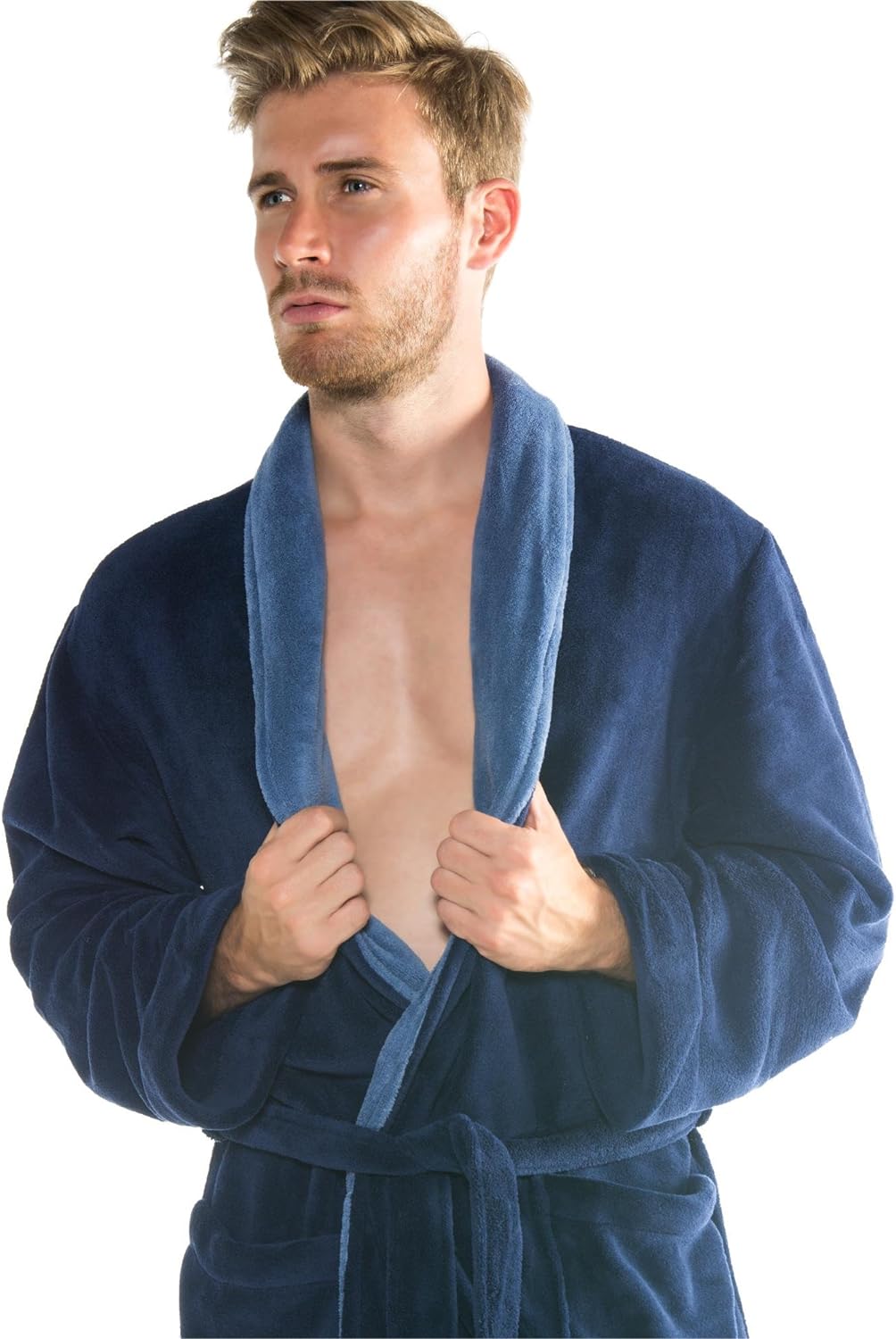 CelinaTex Nevada Bademantel Damen Herren S dunkel blau mittel blau Mikrofaser Saunamantel Coral Flee