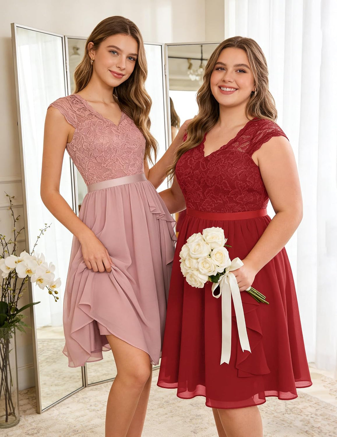 Wedtrend Cocktailkleid Damen Knielang Abendkleid Elegant für Hochzeit Elegant A Linie Rüschenkleid R
