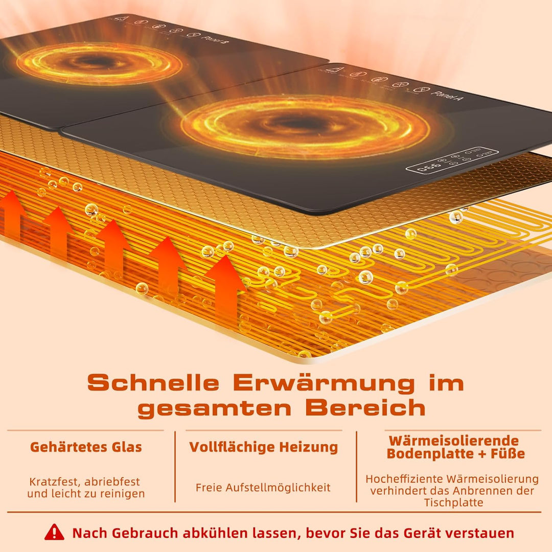 Elektrische Warmhalteplatte für Speisen, Speisenwärmer mit Temperaturregelung & Sicherheitsfunktion,