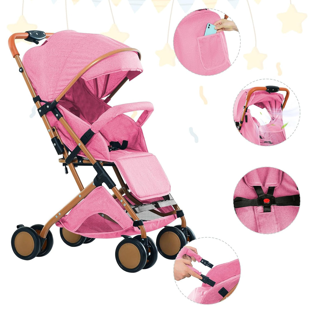 Buggy mit Liegefunktion, Kinderwagen Zusammenklappbar mit Wattepads und Moskitonetzen, Reisebuggy mi