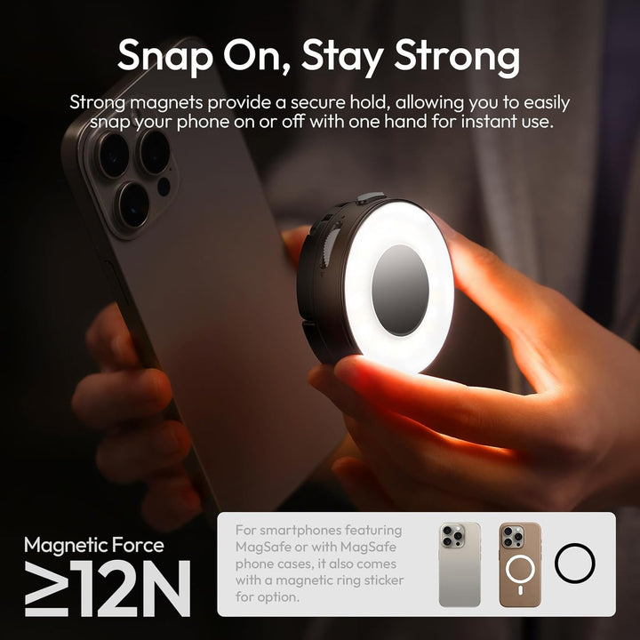 ULANZI ML05 Magnetische Selfie Licht für iPhone, Dual Magnet LED Ringlicht mit Spiegel, 9000K CRI≥97