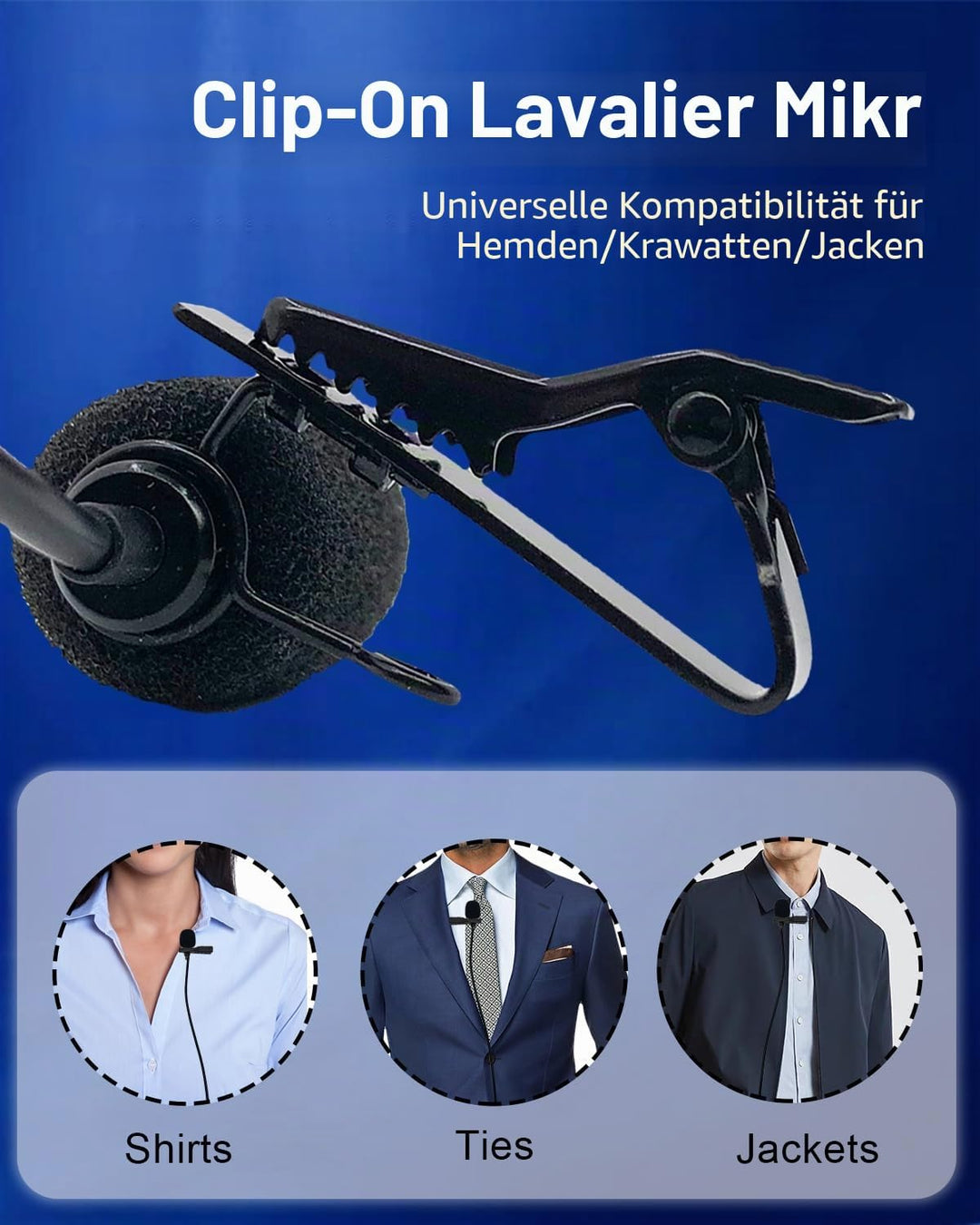 Lavalier-Ansteckmikrofon, Kondensator-Mikrofon, Kondensator, kabelgebunden, Lav-Mikrofon zum Anklemm