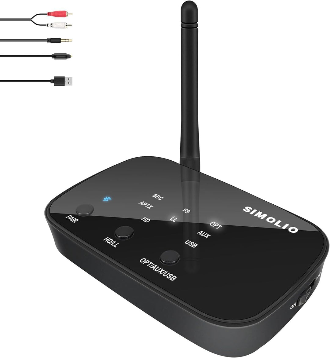 SIMOLIO JH201D Bluetooth Transmitter für TV, aptX Low Latency Bluetooth Sender Adapter für 2 BT Kopf