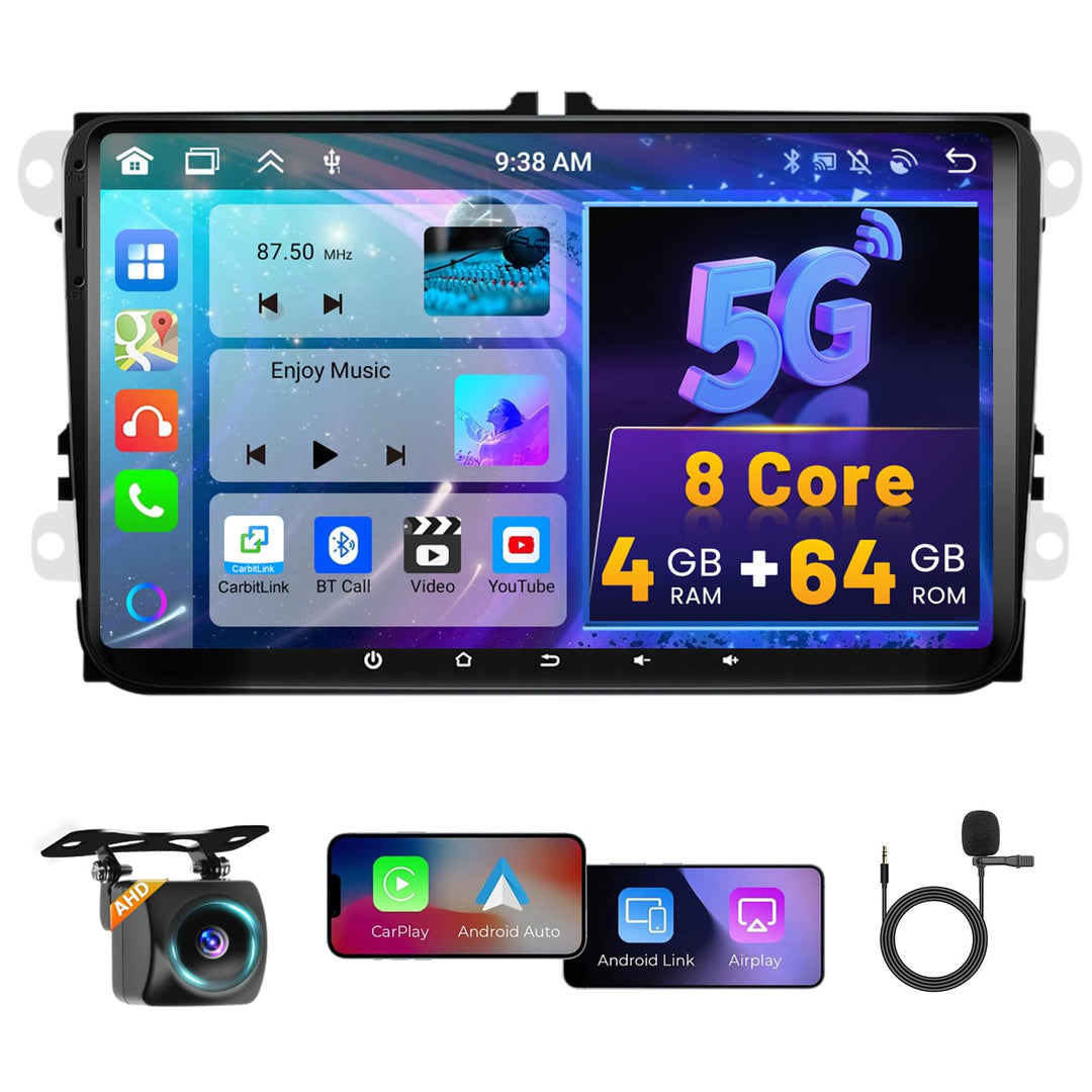 8 Core 4+64GB Android Autoradio für VW Golf 5 Golf 6 Skoda Polo Passat Tiguan Touran Wireless Carpla