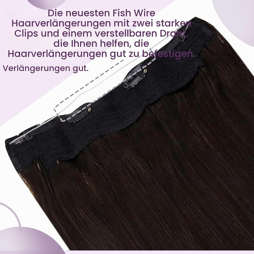 LaaVoo Extensions Echthaar mit Draht Braun Invisible Secret Wire Extensions Haarverlängerung Echthaa