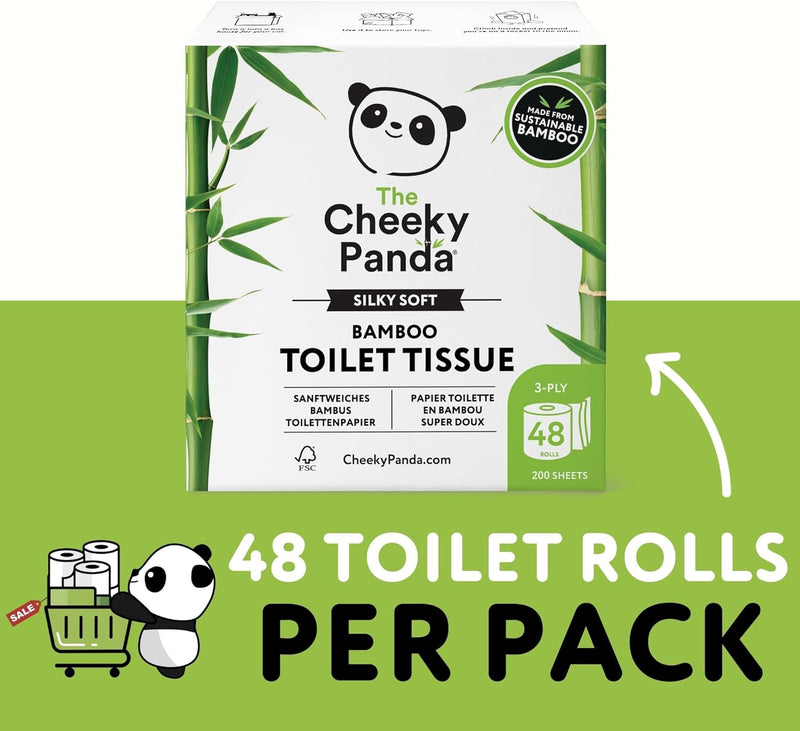 The Cheeky Panda Toilettenpapier aus Bambus - 48 Rollen mit je 200 Blatt - 3-Lagig - Hypoallergen -