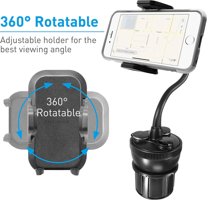 Macally MCUPPOWER Autohalterung mit 21 W Ladegrät für iPhone, Samsung & andere Smartphones Getränkeh