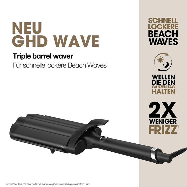 ghd triple barrel waver in schwarz – für schnelle, lockere Beach Waves, die den ganzen Tag halten, w