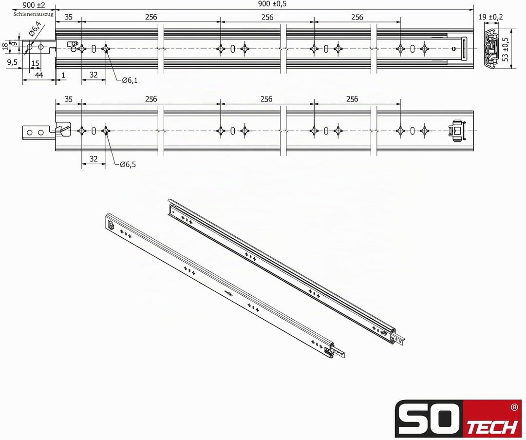 1 Paar SOTECH Schwerlastauszüge VarioSlide KV2-100-H53-L900-EH 900 mm mit Lock-in/out Einrastfunktio