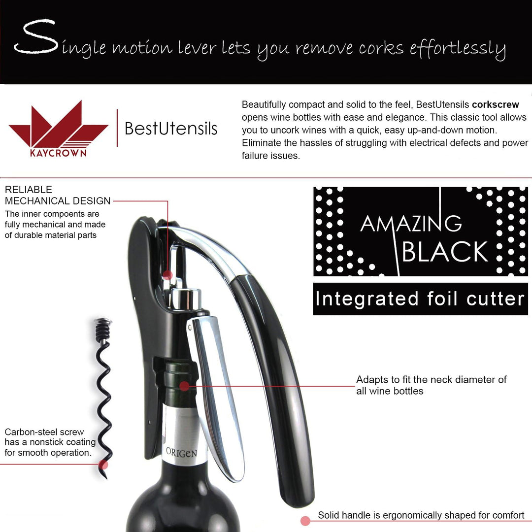 Best Utensils Profi-Flaschenöffner, Zinklegierung, mit Hebel, Korkenzieher, mit Folienschneider, Kel