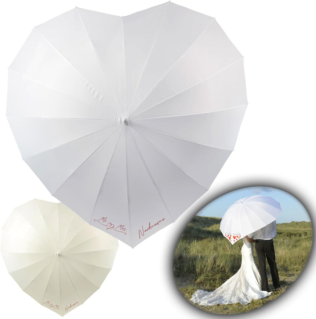 iX-brella Hochzeitsschirm Brautschirm Wedding Heart - personalisiert mit Name - filigranes Herz klei