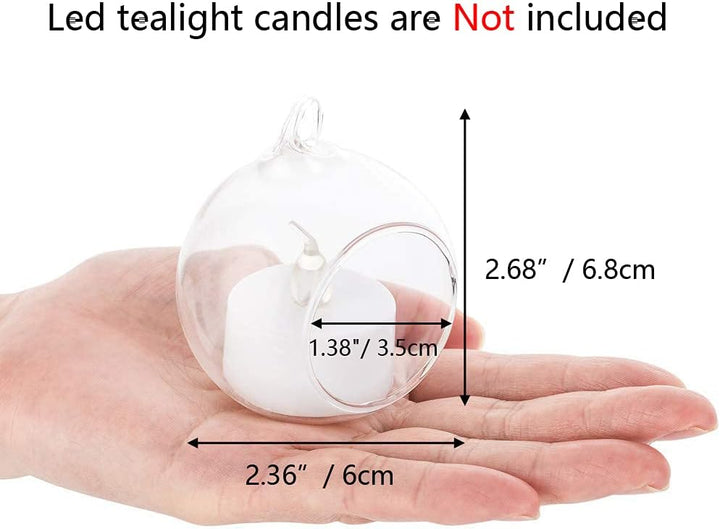 NUPTIO 12 Stück Hängende Teelichthalter Mini Glaskerzenhalter 6cm Durchmesser Kugeln Globus Garten O