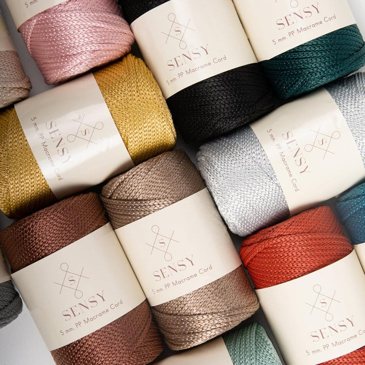 Sensy Premium 5 mm Polyester-Seil, 100 % Polypropylen-Kordel, Makramee-Schnur, 5 mm, Häkelnadel, Mak