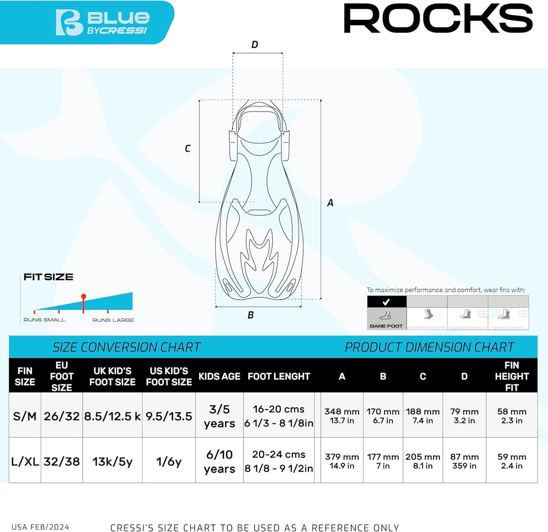 Cressi Rocks Kid - Schnorchelflossen für Kinder, oder Schnorchelset Kinder - Unisex Flossen S/M (32/