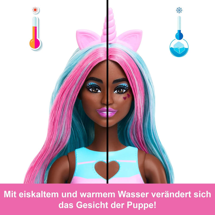 Barbie Pop Reveal Set aus Puppe und Accessoires, Shakes-Serie, duftende Einhorn-Modepuppe & Haustier