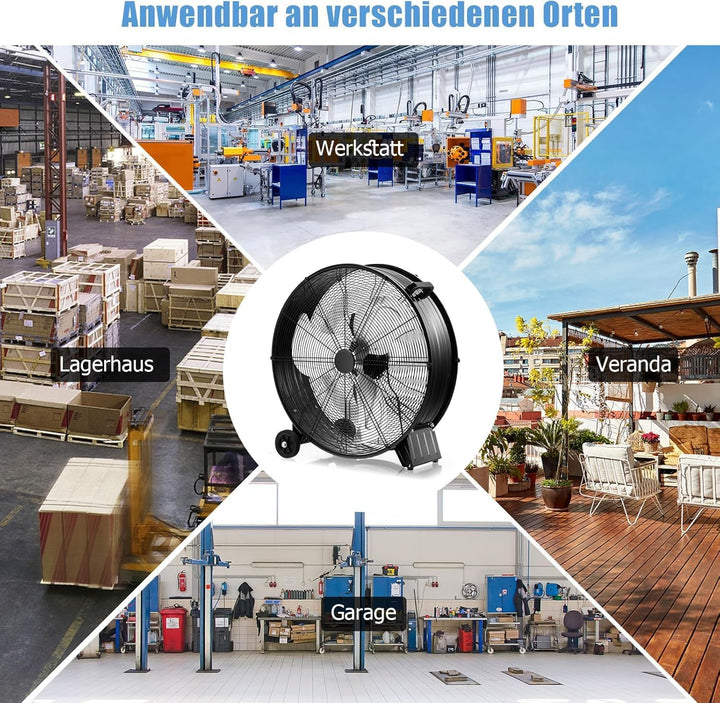 GOPLUS Trommelventilator, Ø 59 cm Standventilator mit 3 Windgeschwindigkeiten, Industriell Bodenvent