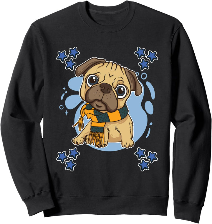 Herren Mops Zeichnung Sterne Jungen Mops Sweatshirt