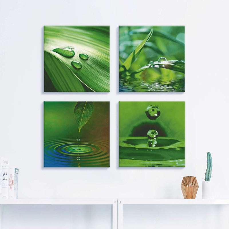 ARTLAND Leinwandbilder auf Holz Wandbild Bild Set 4 teilig je 30x30 cm Quadratisch Wellness Zen Pfla