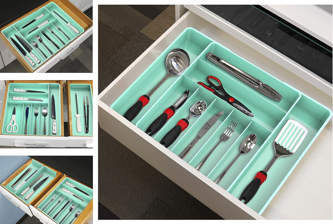 Simple Houseware Erweiterbarer Besteck-Organizer für Küchenschubladen, Türkis, Türkis