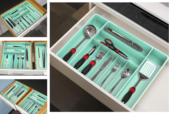 Simple Houseware Erweiterbarer Besteck-Organizer für Küchenschubladen, Türkis, Türkis