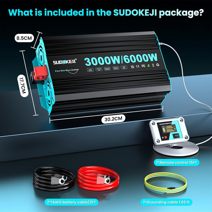 SUDOKEJI 3000W/6000W Wechselrichter Reiner Sinus Spannungswandler 12v auf 230v Power Inverter mit LC