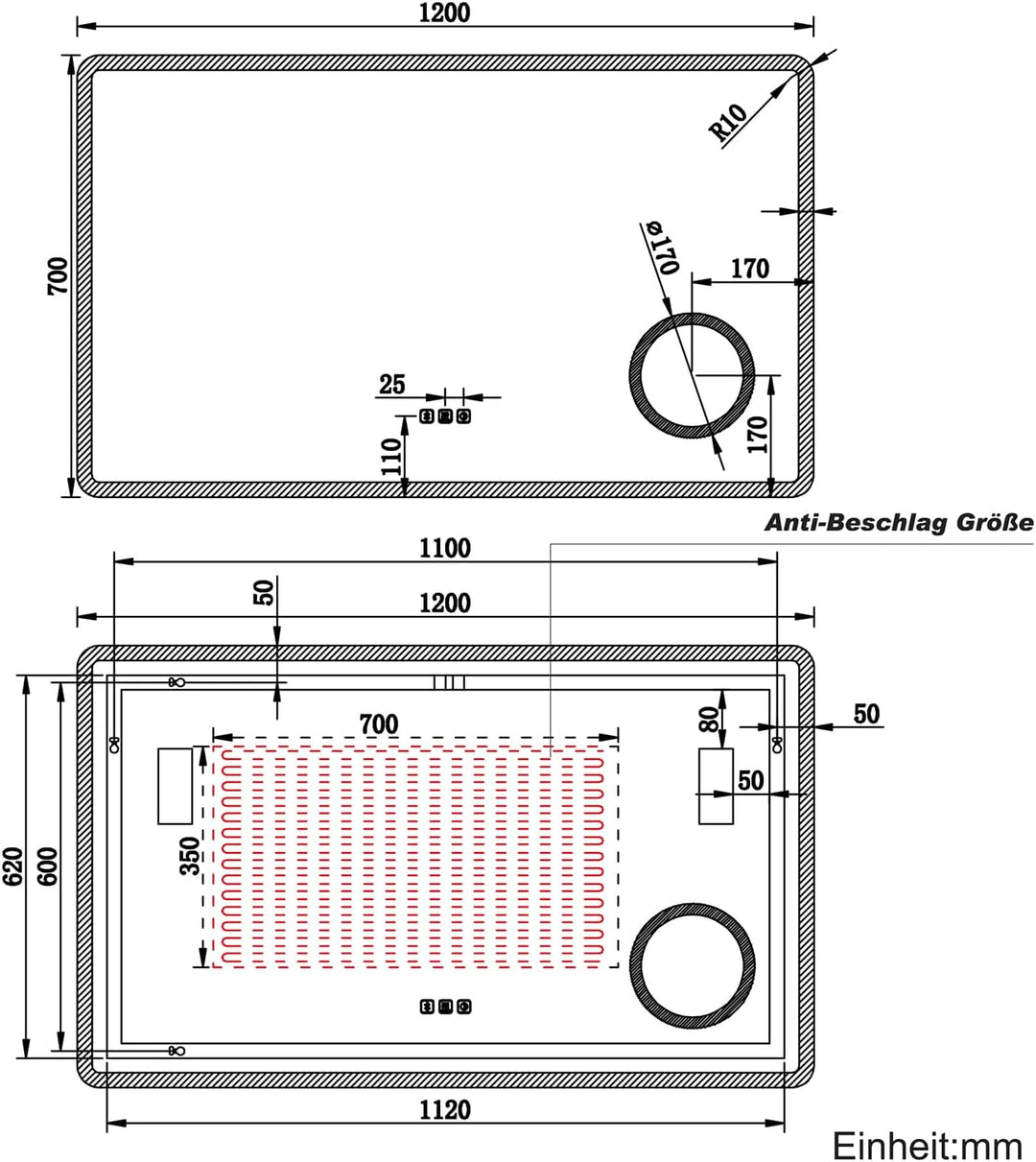 LED Badspiegel 120 x 70 cm Wandspiegel Bad mit Beleuchtung, 3 Farbe modi+Stufenlose Dimmung, Steckdo