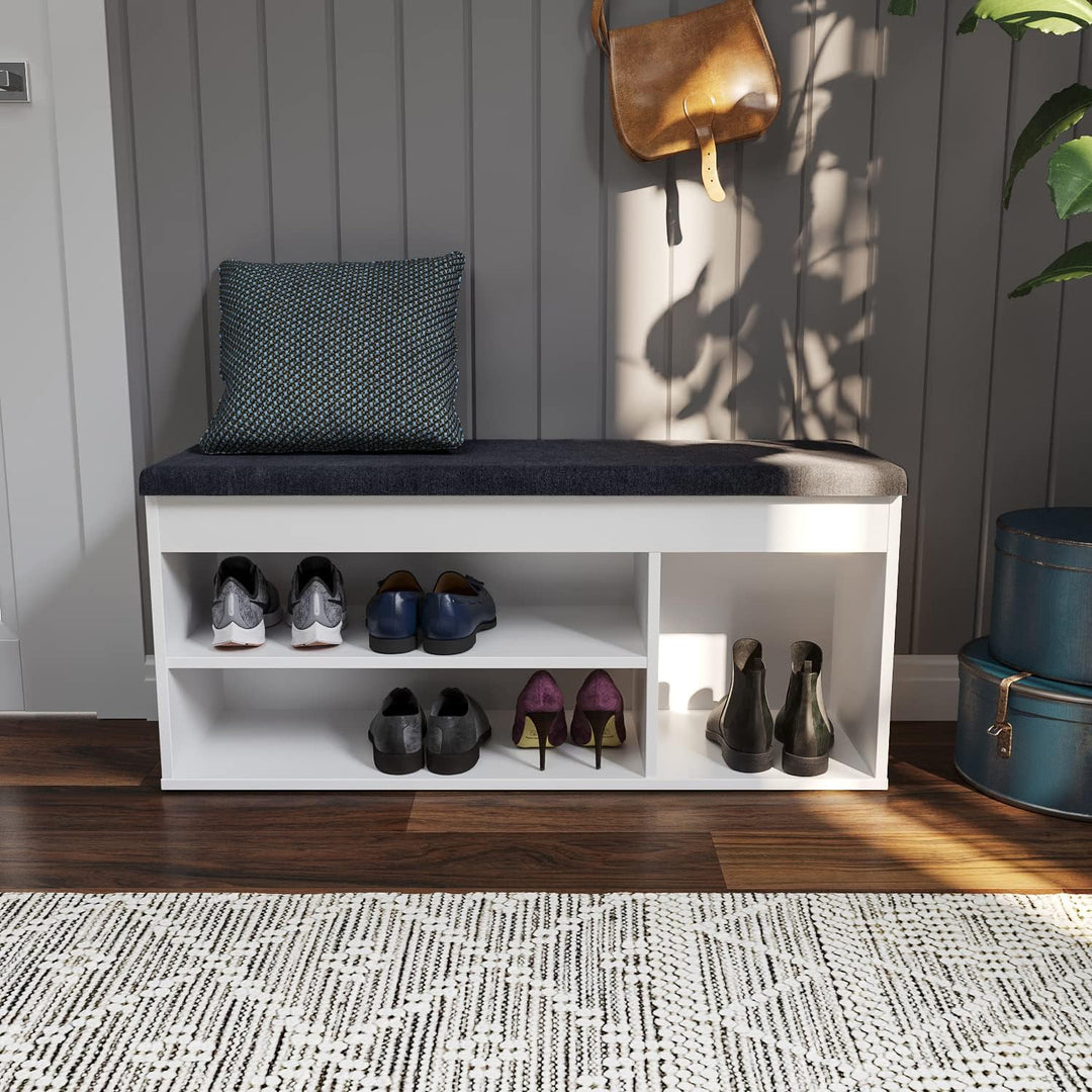 KOMTO Schuhbank mit Sitzfläche - Schuhregal Bank mit Stauraum Weiss 100 x 48 x 32 cm Schuhschrank mi