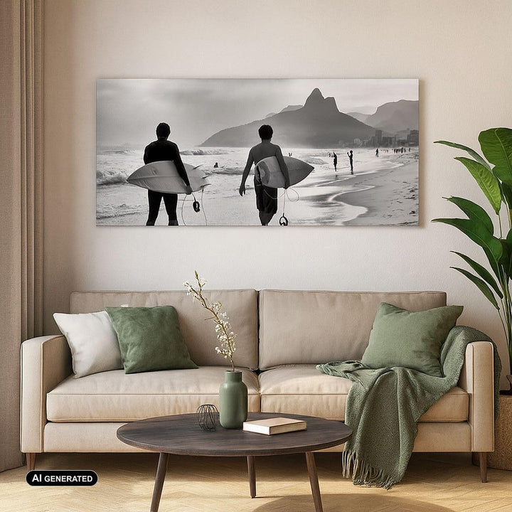 Wandbilder Dekoration Wohnzimmer Meer Welle Surfen Panorama Bilder auf Leinwand 120x50cm Leinwandbil