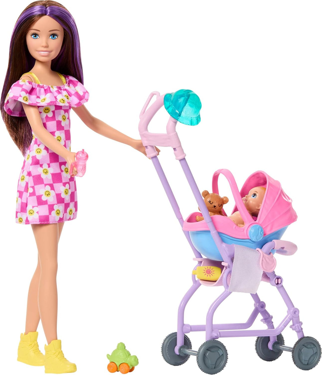 Barbie Skipper Babysitters Inc. Spielset mit brünetter Puppe, Blonder Babypuppe, Kinderwagen mit abn