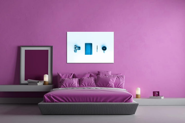 deyoli Stillleben einer Kamera und Notebook Format 80x60 Effekt: Monocrome Blau als Leinwandbild, Mo