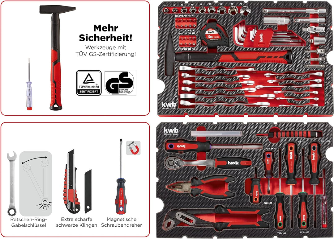 kwb Werkzeugkoffer / Werkzeug-Set, 80-teilig, Einhell E-Case-kompatibel, robust und hochwertig, idea
