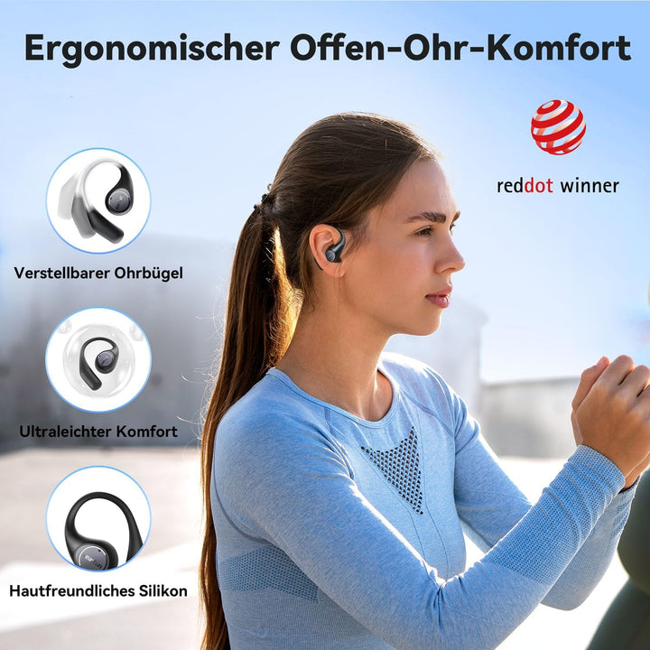 EarFun OpenJump Bluetooth Open-Ear Kopfhörer, Hi-Res Audio, LDAC, Theatermodus, anpassbare Ohrbügel,
